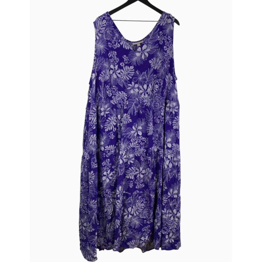 Woman Within Dress Women's Purple Sz 3X Sleeveless Tiered Pockets Boho Tropical